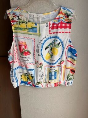 Haver & Blair London linen blend Italian postcard vacation tank NWOT Large